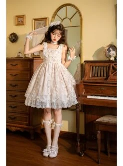 Floating Moon Dark Night Series JSK Floating Moon Apricot Organza Classic Lolita Sling Dress -NAUS Lolita Shop 4 500x672 175