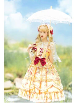 A Little Sparrow Series Pastoral Style Cute Printing Sweet Lolita Yellow Sling Dress -NAUS Lolita Shop 4 500x672 185