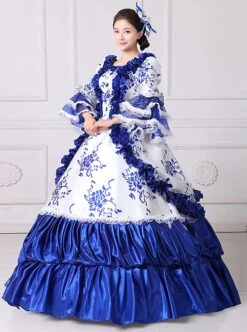 Retro Court Blue-white Temperament Long Lace Bow Calm Elegant Lolita Prom Long Sleeve Dress -NAUS Lolita Shop 4 500x672 207