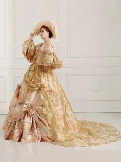 Medieval Retro Elegant Beige Square Collar Long Sleeve Lace Sequins Trailing Hem Classical Court Lolita Prom Dress -NAUS Lolita Shop 4 500x672 239