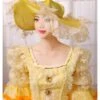 Gorgeous Retro Yellow Square Collar Lace Embroidery Drawstring At The Back Lolita Prom Long Sleeve Dress