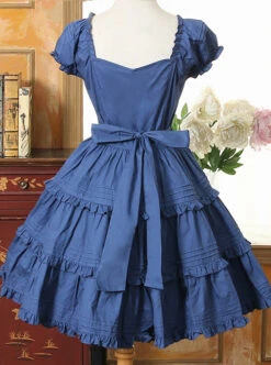 Bow Cotton Flounced Short Sleeve Lolita Dress -NAUS Lolita Shop 4 500x672 289