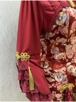 Flying Flower Command Series OP Chinese Style Elegant Printing Tassel Disc Buckle Hem Folds Classic Lolita Long Sleeve Dress -NAUS Lolita Shop 4 500x672 291