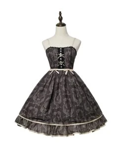 Eileen Series Daily Basics Printed Ribbon Bowknot Belt Beautiful Flounce Classic Lolita Sleeveless Dress -NAUS Lolita Shop 4 500x672 301