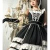 Heartbeat Direction Series JSK Summer Black A-shape Mid-length High Waist Style Flying Sleeves Lace Bow Classic Lolita Sling Dress