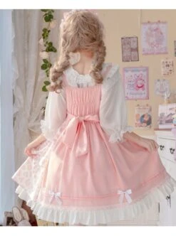Claws Planet Series JSK Sweet Cute Cat Paw Shape Pink Leopard Print Pleated Bow Dress -NAUS Lolita Shop 4 500x672 305