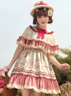 Forget Worry Chrysanthemum Series JSK Woven Cotton Flower Embroidery Patchwork Lace Classic Lolita Sleeveless Dress Set -NAUS Lolita Shop 4 500x672 322