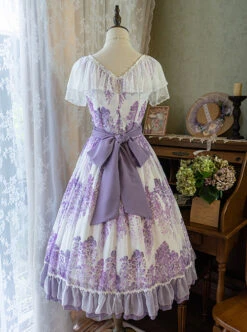 Elegant Floral Print Decoration Jacquard Lace Neckline Bow Pearl Classic Lolita Dress -NAUS Lolita Shop 4 500x672 336