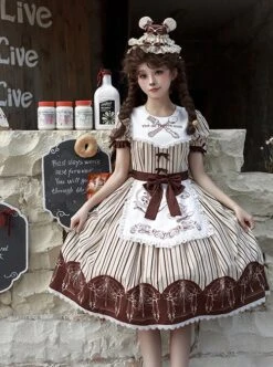 Mera Afternoon Tea Series Classic Exquisite Fork Spoon Embroidery Print Pattern Design Bowknot Decoration Classic Lolita Puff Sleeve Dress Set -NAUS Lolita Shop 4 500x672 349