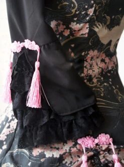 Cotton Chinese Style Printing Standing Collar Tassel Bowknot Qi Lolita Seventh Sleeves Dress -NAUS Lolita Shop 4 500x672 350