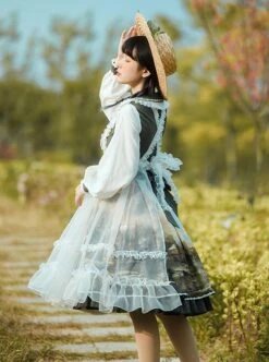 Glimmer Series French Beautiful Oil Painting Pattern Pastoral Style Retro Classic Lolita Long Sleeves Dress -NAUS Lolita Shop 4 500x672 368