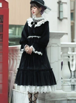 Tenderness Champs Elysees Series OP Elegant Velvet Classic Lolita Long Sleeve Dress -NAUS Lolita Shop 4 500x672 370