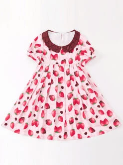 Chocolate Strawberry Lapel High Waist Classic Lolita Short Sleeve Dress -NAUS Lolita Shop 4 500x672 371