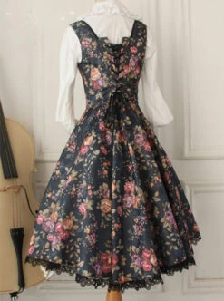 Retro Floral Printing Breast Care White Lace Classic Lolita Dress -NAUS Lolita Shop 4 500x672 372