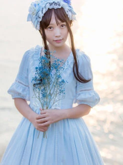 Jacquard Cotton Pure Color Classic Lolita Half Sleeves Dress -NAUS Lolita Shop 4 500x672 390