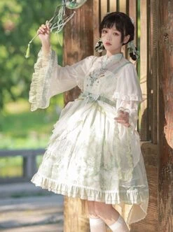 Chinese Style Stand-Up Collar Embroidered Bowknot Swan Castle Print Ribbon Trim Removable Sleeves Classic Lolita Sleeveless Dress -NAUS Lolita Shop 4 500x672 392