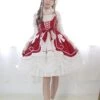Pure Color Classic Lolita Lace Bowknot Decorate Irregular Ruffle Hem Sleeveless Dress