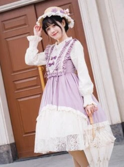 Pastoral Style Retro Elegant Lace Velvet Stitching Spring-Autumn Lace-Up Classic Lolita Long-Sleeved Dress -NAUS Lolita Shop 4 500x672 408