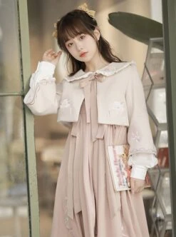 Little Sheep Series Pink Doll Collar Embroidered Chinese Elements Pleated Hem Classic Lolita Autumn Winter Long Sleeves Dress Set -NAUS Lolita Shop 4 500x672 411
