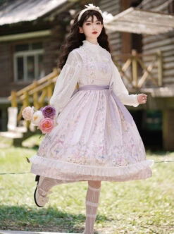 Flowers Wall Series JSK Printing Light Purple Chiffon Elegant Classic Lolita Sling Dress -NAUS Lolita Shop 4 500x672 412
