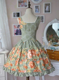 Retro Pure Cotton Green Ruffles Classic Lolita Sleeveless Dress -NAUS Lolita Shop 4 500x672 419