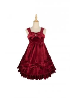 Rococo Series JSK Pure Color Velvet Elegant Classic Lolita Ruffle Sling Dress -NAUS Lolita Shop 4 500x672 423