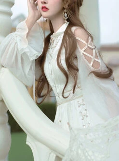 Dawn Sacrifice Series OP Pure White Elegant Long Style Classic Lolita Long Sleeve Dress -NAUS Lolita Shop 4 500x672 433