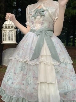 Lily Of The Valley Blossom Series Chiffon Lace Bowknot Pearl Chain Decoration Classic Lolita Sleeveless Dress Set -NAUS Lolita Shop 4 500x672 474
