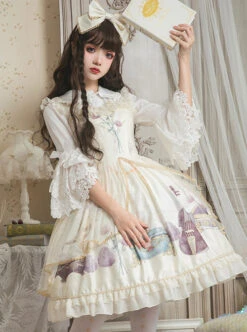 Old Time Dream Series Retro Printing JSK Classic Lolita Sling Dress -NAUS Lolita Shop 4 500x672 477