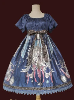 Distant Bells Series OP High Waist Classic Lolita Short Sleeve Dress -NAUS Lolita Shop 4 500x672 487