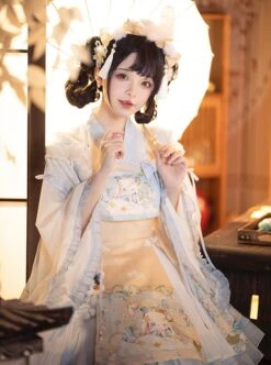 Laurel Prayer Series Chinese Style Cute Rabbit Print Lace Ruffle Skirt Bowknot Decoration Ribbon Sweet Lolita Sleeveless Dress Set -NAUS Lolita Shop 4 500x672 489