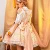 Knitted Cute Plush Bear Embroidery Design Hem Panel Mesh Bow Knots Decoration Classic Lolita Strap Dress