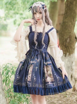 Old Castle Elves Series Retro High Waist Lolita Sling Dress -NAUS Lolita Shop 4 500x672 498