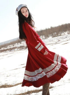Retro Red Classic Lolita Long Sleeve Dress -NAUS Lolita Shop 4 500x672 500