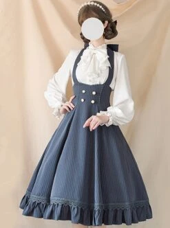 Elegant Slim Fit Detachable Halter Large Bow Striped Pocket Two-Wear Sling Classic Lolita Dress -NAUS Lolita Shop 4 500x672 506