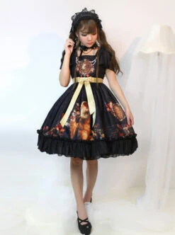 Song Of Time Black Lace-up Retro Classic Lolita Short Sleeve Dress -NAUS Lolita Shop 4 500x672 519