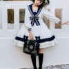 Heart Route Series OP White Sailor Suit V-Neck Design Bow Knots Decoration Long Sleeve Classic Lolita Dress