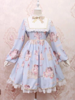 Oil Painting Angel Series Bowknot Classic Lolita Long Sleeve Dress -NAUS Lolita Shop 4 500x672 529