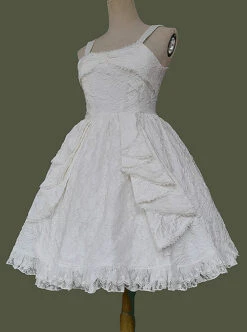 Singer Series Solid Color Pleated Lace Dark Jacquard Trim Neckline Classic Lolita Slip Dress -NAUS Lolita Shop 4 500x672 535