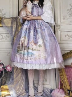 Eco's Voice Series Retro Palace Tea Party Myth Messenger Printing Ribbon Belt Classic Lolita Sleeveless Dress -NAUS Lolita Shop 4 500x672 544