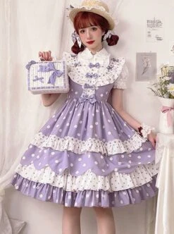 Purple Polka Dot Bow Lace Ruffle Cake Dress Classic Lolita Sleeveless Dress -NAUS Lolita Shop 4 500x672 549