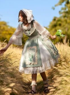 Elegant Embroidered Lace Rose Jacquard Fabric Ruffle Hem Classic Lolita Sleeveless Dress -NAUS Lolita Shop 4 500x672 561