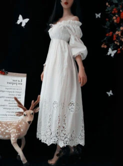 White Strapless Ruffles Classic Lolita Half Sleeve Dress -NAUS Lolita Shop 4 500x672 566