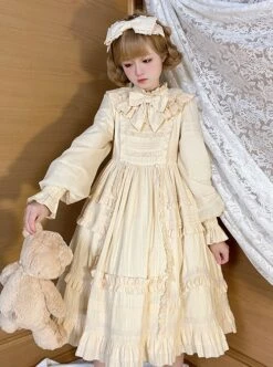 Retro Solid Color Doll Sense Stand Collar Bowknot Lantern Sleeves Spring Autumn Cute Classic Lolita Long-Sleeved Dress -NAUS Lolita Shop 4 500x672 583