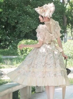 Summer Solstice Series Lace Translucent Design Daisy Cherry Floral Print Ruffle Hem Summer Classic Lolita Short Sleeve Dress -NAUS Lolita Shop 4 500x672 601