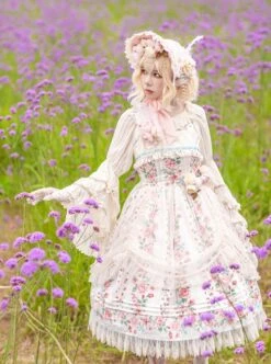 Flower Floral Printing JSK Mid-Length Elegant Classic Lolita Lace Sleeveless Dress -NAUS Lolita Shop 4 500x672 602