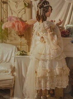 Morning Ode Series Gorgeous Flower Wedding Sequin Beads Pearl Crown Girdle Bowknot Yarn Tail Lace Classic Lolita Dress Set -NAUS Lolita Shop 4 500x672 603