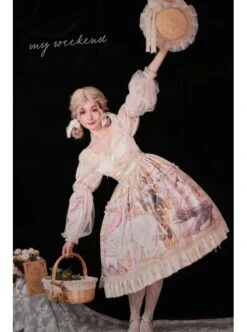 Beginning Of Sun And Moon Series OP Vintage Printing Elegant Classic Lolita Long Sleeve Dress -NAUS Lolita Shop 4 500x672 606