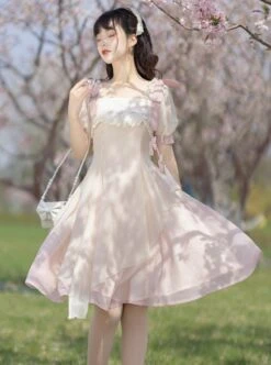 Chinese Style Pink Elegant Square Neck Embroidered Slim Fit Han Element Irregular Hem Classic Lolita Short Sleeve Dress -NAUS Lolita Shop 4 500x672 609