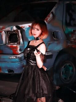 Ember Series Black Sexy Chest Love Hollow Lace-Up Slim Fit Irregular Hem Gothic Lolita Sleeveless Dress -NAUS Lolita Shop 4 500x672 629